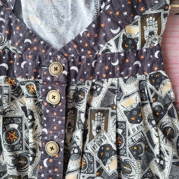 Academia Magick Tarot Print Mystical Sweetheart Button Back Fit & Flare Dress - Picture 9 of 9